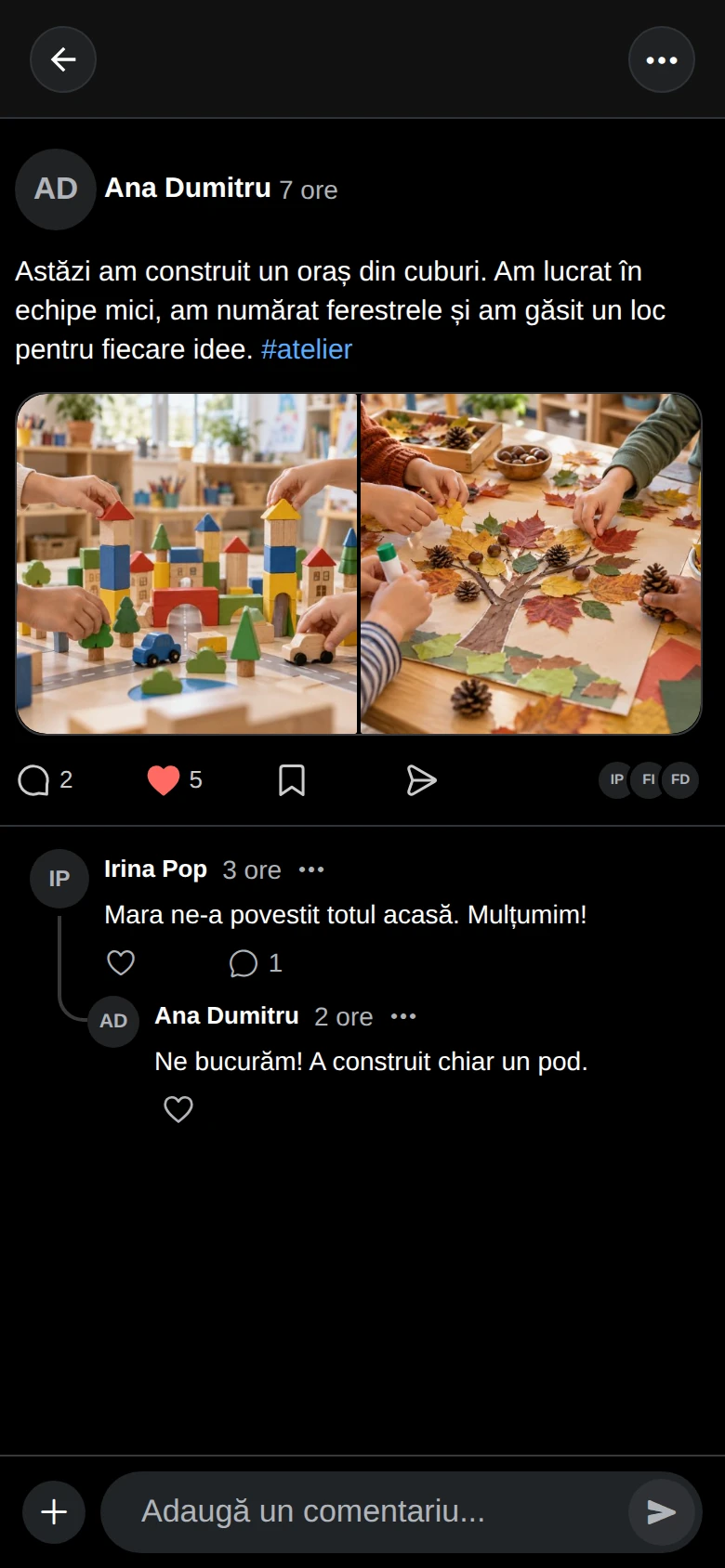O postare deschisă, cu aprecierile și comentariile