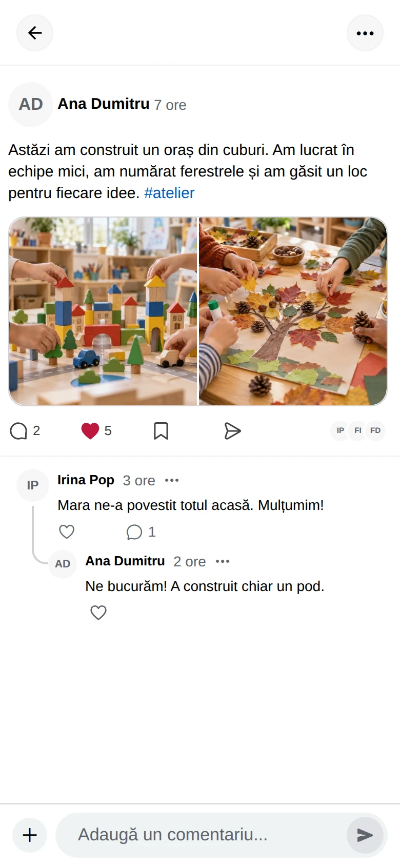 O postare deschisă, cu aprecierile și comentariile